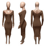 V Neck Off Shoulder Midi Dress ME-951