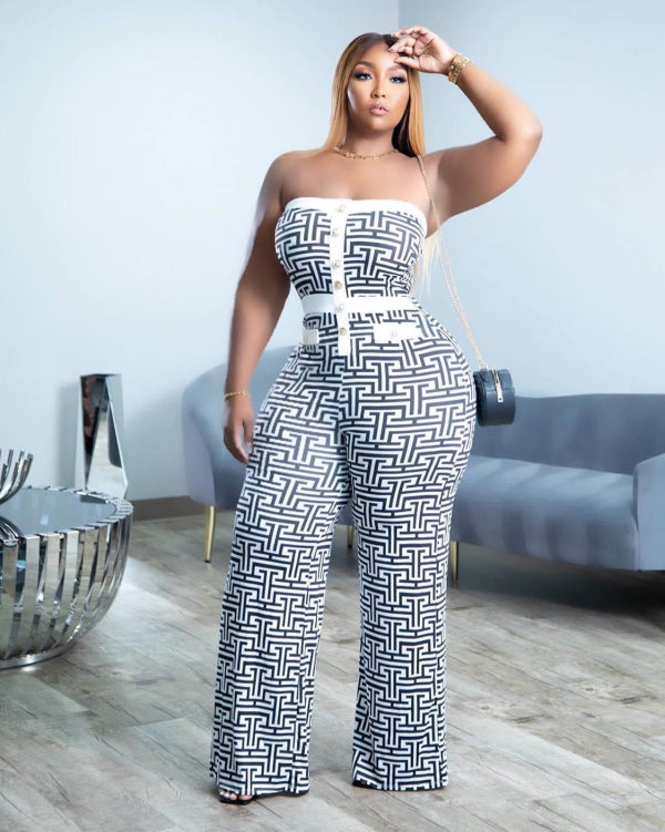 Plus Size Wrap Chest Print Slim Jumpsuit QYXZ-9108