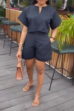 Solid Color Loose Short Sleeve Two Piece Set BGN-303