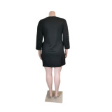 Plus Size 3/4 Sleeve Single-Breasted Casual Dress QYXZ-9976