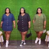 Plus Size 3/4 Sleeve Single-Breasted Casual Dress QYXZ-9976