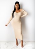 V Neck Off Shoulder Midi Dress ME-951