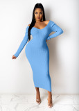 V Neck Off Shoulder Midi Dress ME-951