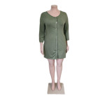 Plus Size 3/4 Sleeve Single-Breasted Casual Dress QYXZ-9976