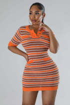 Stripe Knits O Neck Slim Mini Dress OSM-4410