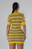 Stripe Knits O Neck Slim Mini Dress OSM-4410