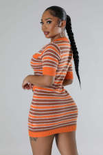 Stripe Knits O Neck Slim Mini Dress OSM-4410