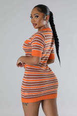 Stripe Knits O Neck Slim Mini Dress OSM-4410