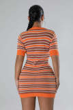 Stripe Knits O Neck Slim Mini Dress OSM-4410