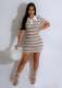 Lapel Neck Stripe Knits Mini Dress OSM-4450