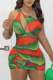 Single Shoulder Print Hollow Out Mini Dress GBGF-23013