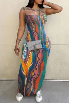 Fashion Print Backless Spaghetti Maxi Dress GBGF-2306
