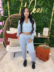 Solid Color Long Sleeve Three Piece Pants Set GBGF-23019