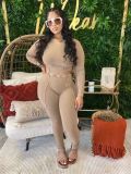 Long Sleeve Patchwork Slim Two Piece Pants Set GBGF-23018