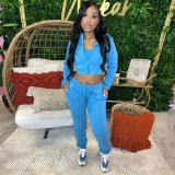 Solid Color Long Sleeve Three Piece Pants Set GBGF-23019