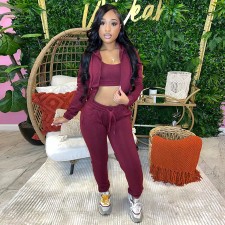 Solid Color Long Sleeve Three Piece Pants Set GBGF-23019