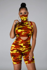 Camouflage Sleeveless Sling Romper 2 Piece Set(With Bandage Mask) LA-3211