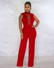 Sleeveless Chain Tie Up Loose Jumpsuit LA-3321