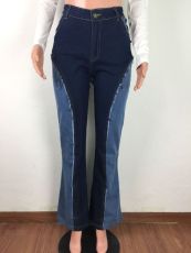 Washed Color Blocked Micro Flare Jeans LA-3230