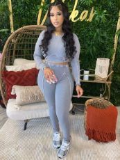 Long Sleeve Patchwork Slim Two Piece Pants Set GBGF-23018