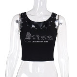 Fashion Letter Hot Drill Tank Top FL-24020