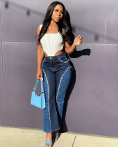 Washed Color Blocked Micro Flare Jeans LA-3230