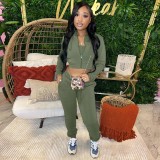 Solid Color Long Sleeve Three Piece Pants Set GBGF-23019
