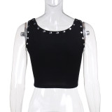 Fashion Letter Hot Drill Tank Top FL-24020