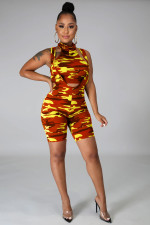 Camouflage Sleeveless Sling Romper 2 Piece Set(With Bandage Mask) LA-3211