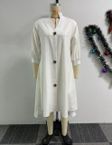 Solid Lantern Sleeve Irregular Shirt Dress NY-10738