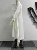 Solid Lantern Sleeve Irregular Shirt Dress NY-10738