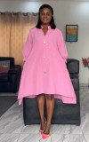 Solid Lantern Sleeve Irregular Shirt Dress NY-10738