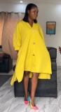 Solid Lantern Sleeve Irregular Shirt Dress NY-10738