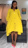 Solid Lantern Sleeve Irregular Shirt Dress NY-10738