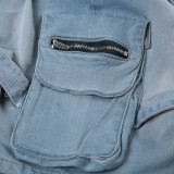 Fashion Cross Button Pleated Denim Skirt GLRF-LR05887