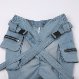 Fashion Cross Button Pleated Denim Skirt GLRF-LR05887