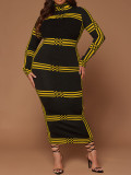 Plus Size Long Sleeve Stripe Maxi Dress GDAM-218326