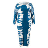 Plus Size Print Long Sleeve Tight Maxi Dress GDAM-218372