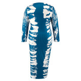 Plus Size Print Long Sleeve Tight Maxi Dress GDAM-218372