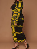 Plus Size Long Sleeve Stripe Maxi Dress GDAM-218326