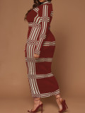 Plus Size Long Sleeve Stripe Maxi Dress GDAM-218326
