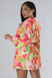 Long Sleeve Print Shirt Two Piece Shorts Set XHXF-8690