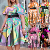 Plus Size Print Short Sleeve Midi Dress NNWF-7978