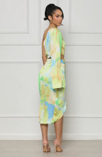 Fashion Single Shoulder Long Sleeve Print Midi Dress XHXF-398