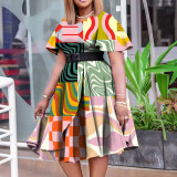 Plus Size Print Short Sleeve Midi Dress NNWF-7978