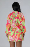 Long Sleeve Print Shirt Two Piece Shorts Set XHXF-8690