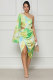 Fashion Single Shoulder Long Sleeve Print Midi Dress XHXF-398