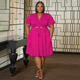 Plus Size Ruffle Sleeve Lace-Up Two Piece Skirt Set NNWF-7991