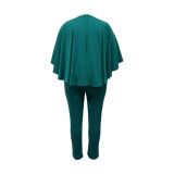 Plus Size Solid Bat Cloak Sexy V-Neck Jumpsuit NNWF-P3049