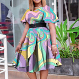Plus Size Print Short Sleeve Midi Dress NNWF-7978